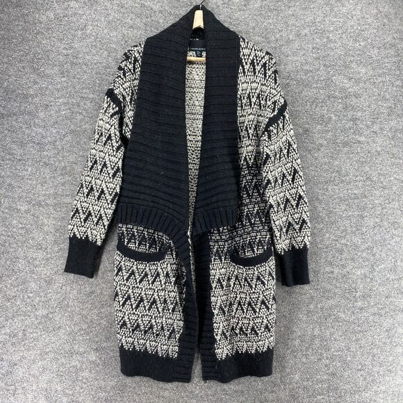 Cynthia Rowley Cardigan Women M Medium Gray Striped Alpaca Open Front Collared - Picture 1 of 9